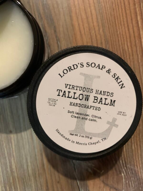 VIRTUOUS HANDS TALLOW BALM - (LAVENDER & LEMONGRASS EO BLEND) AMBER JAR 2 OZ